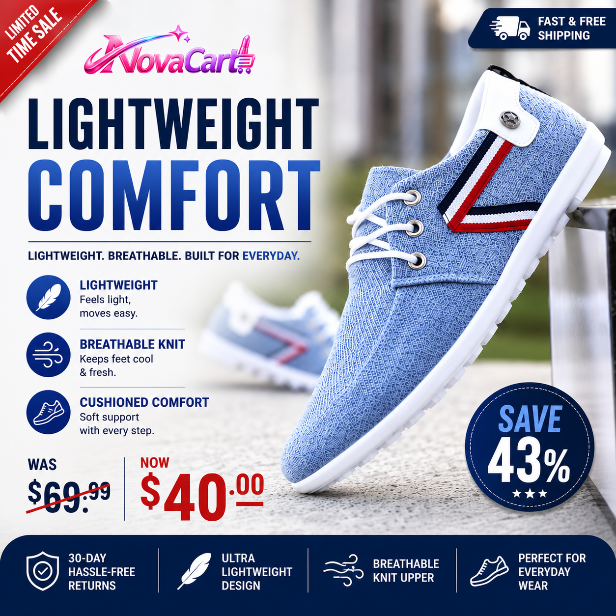 Novacarts Men’s Lightweight Knit     Walking Sneakers